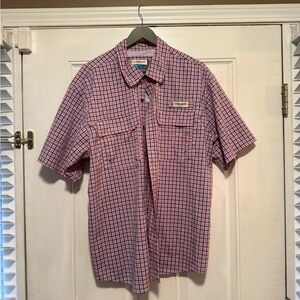 Magellan Outdoors Men's Pink and Blue Checkered Shirt